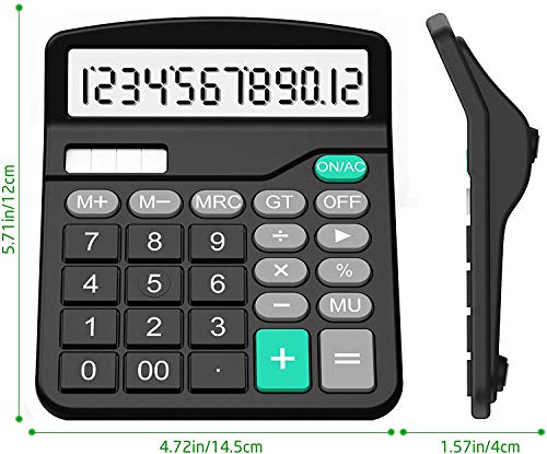 Splaks 2 Pack Desktop Calculators Dual Power Solar & Battery 12-Digit Large Display Black Silver