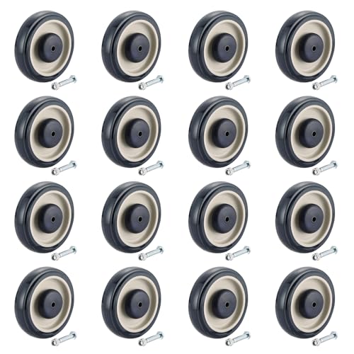 Shopping Cart Casters Replacement, 16 Pack 5-inch Diameter Cart Wheels with Axles Bolts, Silent Supermarket Caster (Blue)