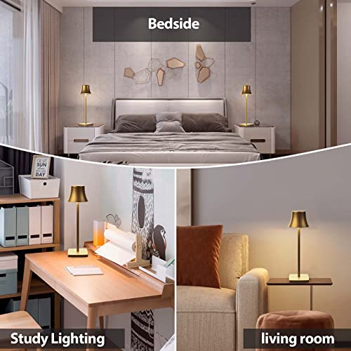 LED Desk Lamp Cordless Table Light, Rechargeable Battery Powered 3 Levels Brightness Dimmable for Outdoor Portable Restaurant Dining Patio Study Reading Desk Lamps Set of 2 Bronze