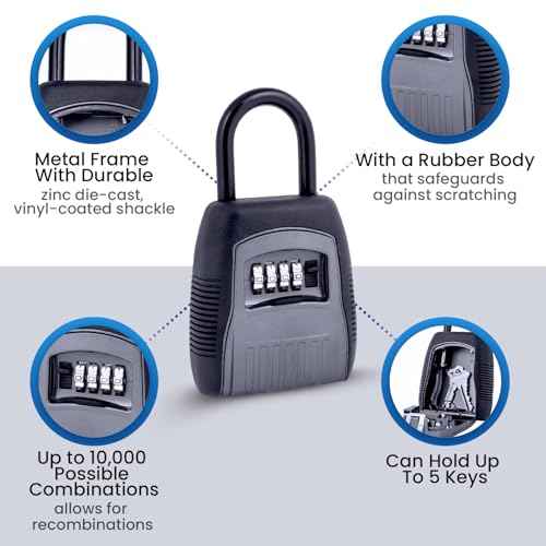 SL-502 Dial Combination Lock Box | Portable Shackle LockBox for Outside | Fits House Keys, Car Keys, Fobs, Credit Cards/IDs & More | Keypad Safe Box, Digital Push Button Combination Lock