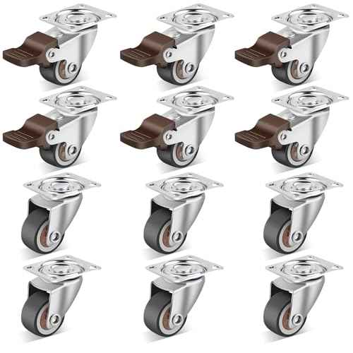 Nefish 1 Inch Small Casters Set of 12, Low Profile Soft Rubber Casters Wheels for Furniture, 360 Degree Swivel Plate Castors, Flexibly Light Duty Castor Wheels for Cabinet, Boxes, Trash, DIY