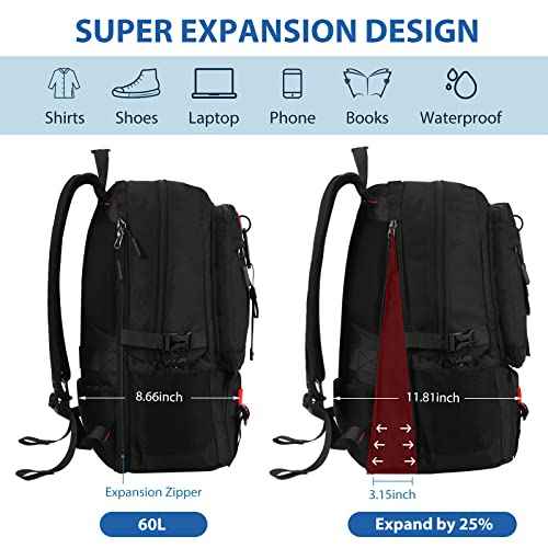 Travel Backpack for Men Women Airline Approved Anti Theft Carry on Backpack with Shoes Compartment USB Charging Port, Waterproof 60L Large Business Hiking Laptop Gym Bag for 17 Inch Laptop