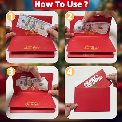 Christmas Money Gift Cards Envelope for Cash Gifts, Christmas Party Gifts Money Holder for Men Women Girl Boy (Red)