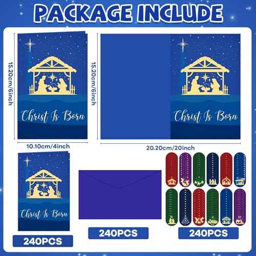 720 Pcs Religious Christmas Cards Bulk Nativity with Envelopes and Stickers Holiday Greeting Cards 12 Assorted Designs Merry Christmas Note Cards Set Blank Inside Religious Theme Xmas Cards
