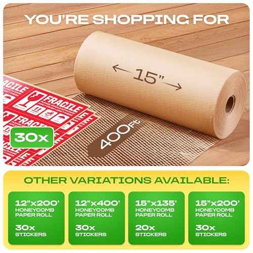 Honeycomb Packing Paper | Extra Thick 90 GSM Packing Wrap | Biodegradable Packing Materials: 15¡± x 400¡¯ Moving Paper + 30 Fragile Stickers | Paper Bubble Wrap/Packing Bubbles Substitute
