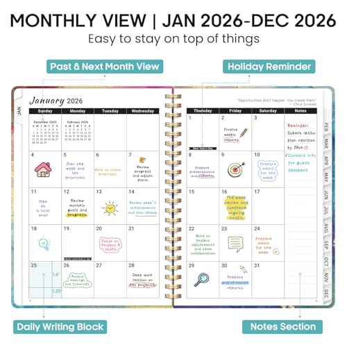 2026 Planner, Weekly and Monthly Calendar Planner Book, January 2026 - December 2026, Hardcover Spiral Planner with Monthly Tabs, Notes Pages, Perfect for Women & Men, A5 (6.4" x 8.5") - Gold