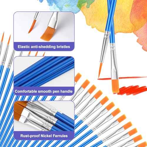 AROIC Small Paint Brushes Bulk,80 Pcs Nylon Hair Painting Brush with Flat and Round Pointed Acrylic Paint Brush Sets,Paint Brushes for Kids Classroom Oil Watercolor Face Painting Kits.