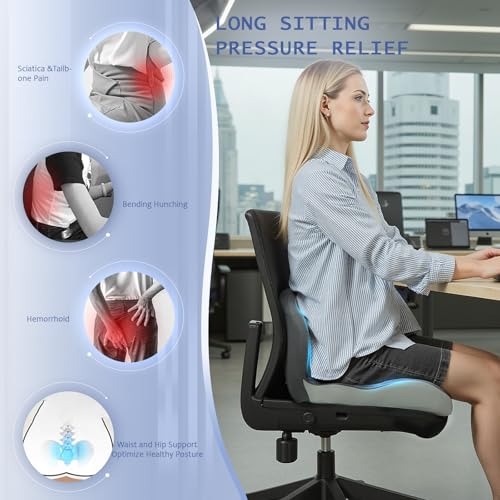 Truck Seat Cushion for Truck Driver Office Chair Cushion Semi Truck Driver Seat Cushion Memory Foam Car Seat Cushion with Lumbar Support Relieve Back Pain Sciatica Pain for Long Drives(Light Grey)