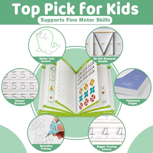 Loshuer 6-Pack Kids Reusable Grooved Writing Practice Books for Ages 3-8