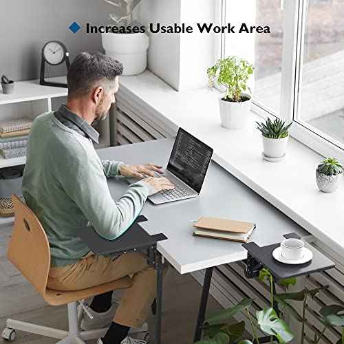 BONTEC Ergonomic Desk Extender Tray, 9.5"x9.1" Table Mount Arm Wrist Rest Shelf, 90¡Æ Foldable Elbow Support, Clamp on Computer Arm Rest for Desk, Office & Home Use, Durable & Easy to Install