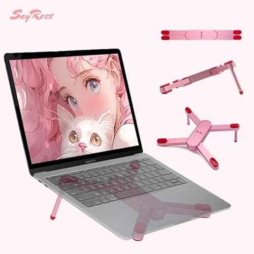 SayRose Portable Laptop Stand for Desk, Aluminum Ergonomic Computer Stand Foldable Compact Laptop Riser for Gaming, Travel, Desk Accessories Gifts for Women