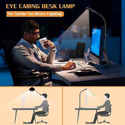 LED Desk Lamp, Office Architectural Desk Lamp, 31.5'' Large Size Office Lighting, 24W 5-Colour LED Computer Monitor Gooseneck Smart Lamp with Holder for Studying, Creating and Reading