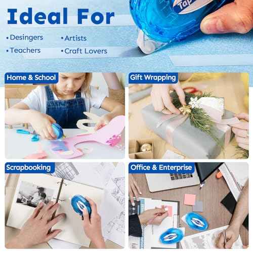 4 Pack Double Sided Tape Roller, 8mm x 315 Inch Permanent Adhesive Scrapbook Tape Dispenser Runner, Glue Tape Roller for Scrapbooking, Crafts and Arts Projects, Photo-Safe, Smooth & Clean