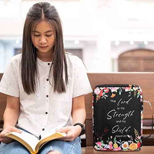 Laumoi Bible Cover Case for Women 10'' Floral Bible Cover Case Women Portable Protective Bag for Bible Study Supplies(Less Flower)