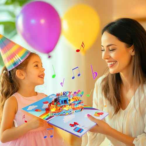 3D Train Pop Up Musical Birthday Card for Grandson, Granddaughter, Kids, Boys and Girls, Light Up Features, Plays 'Happy Birthday' Song, Fun Interactive Birthday Greeting