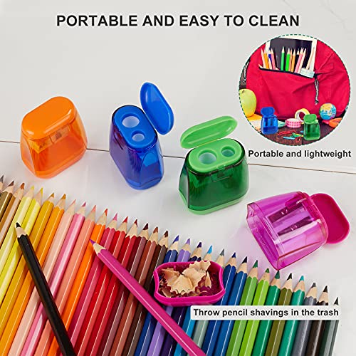 Sonuimy Covered Double Hole Manual Pencil Sharpeners 4 Pack - Kids & Office