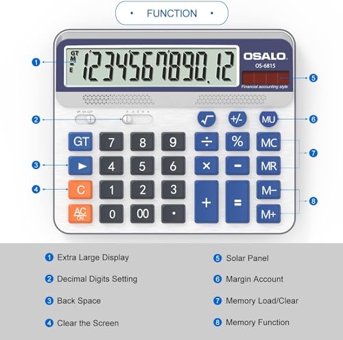Pendancy Extra Large 5-Inch LCD Desktop Calculator OS-6815 - 12 Digit Office & Home Business