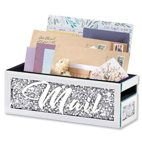 Crushed Diamond Mail Organizer, Crystal Mail Organizer Countertop, Mirror Letter Holder, Mail Tray, Mail Holder Box for Desk, Mail Holder for Wall