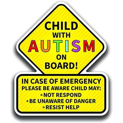 Child with Autism On Board Sticker 2-Pack Decals | Latex Optimized Bright Visible Durable Stickers | 5.5-Inches by 4.5-Inches | Emergency Alert for Autistic Child Stickers