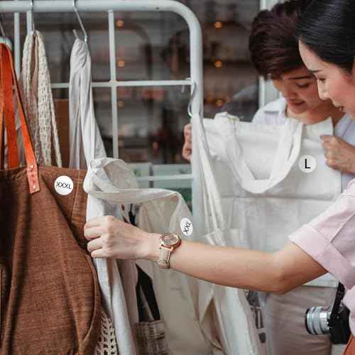 3500 Pcs 1 Inch Size Stickers for Clothing XS-XXXL, Self Adhesive Clothing Shirt Size Stickers Rolls, Round Black Apparel Size Labels Stickers for T-Shirts Trousers Skirt Retail & Home