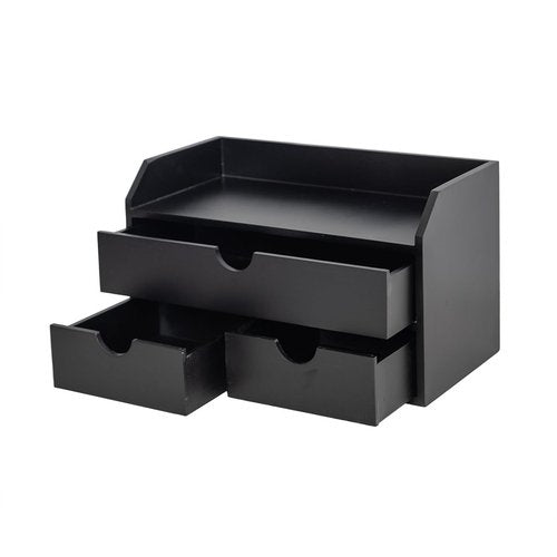 ROSE BLOOM Black Wood Desk Organizer with 3 Drawer, Mini Cute Cabinet with Storage Shelf for Tabletop, Small Desktop Box Organizer for Cosmetic Office Supplies