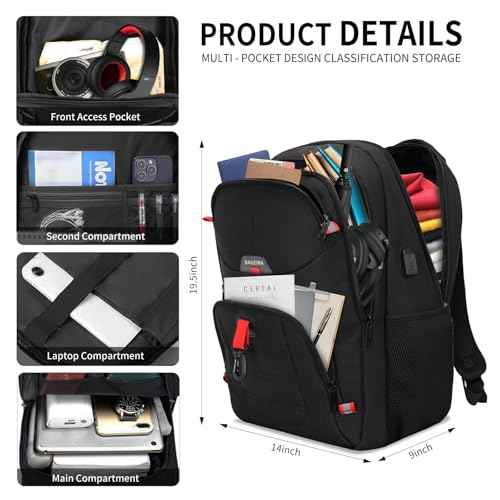 Black Backpack for Men Women, School Backpack for Boys Girls Teens, Backpacks for School, College Back Pack, Book Bag, Water Resistant Bookbag, Business Work Travel mochilas para hombres