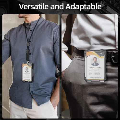 Oaridey Carbon Fiber Badge Holder/ID Card Holder/Portable Travel Wallet with Manganese Steel Clip, Heavy Duty Vertical Clear ID Holder for Work ID, Credit Cards