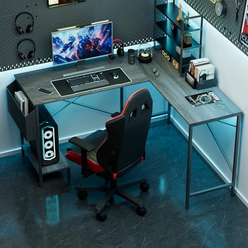 L Shaped Desk - 50" Reversible Home Office Computer Desk, Wood Top, Metal Frame, Side Bag, Sturdy Gaming Desk Corner Table for Work, Writing and Study, Space-Saving