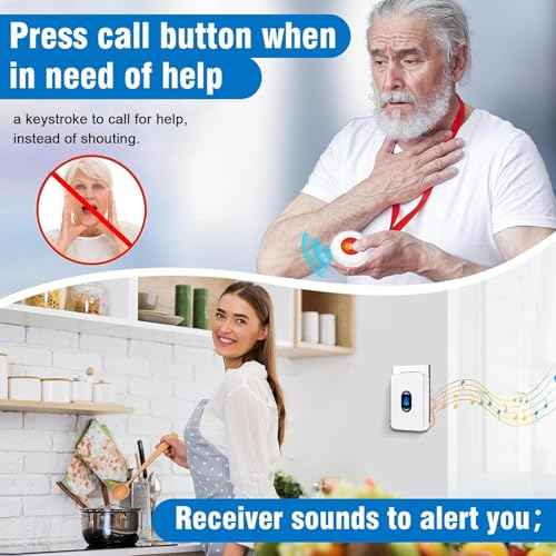 Daytech Caregiver Pager Call Button for Elderly Nurse Alert System for Seniors Patient Disabled at Home/Hospital/Clinic/Nursing Home 2 Emergency Button 2 Plugin Receivers