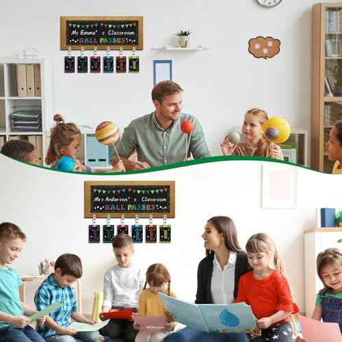 Chuangdi 7 Pcs Hall Passes for Classroom Include 1 Hall Passes Rustic Chalkboard with 6 Pack of Hall Passes Bathroom Passes Chalkboard for Classroom Middle School Supplies (Classic)