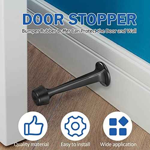 Chumia 24 Pack Door Stop Heavy Duty Solid Rigid Door Bottom Stoppers with Soft Rubber Tip Wall Mount for Protect Wall(Black)