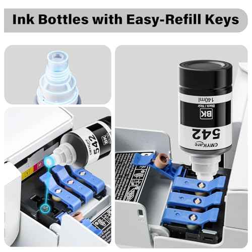 542 Ink Refill Bottles 4 Pack Compatible for Epson Ecotank ET-5850 ET-5150 ET-5800 ET-5180 ET-16600 ET-5170 ET-5880 ET-16650 ST-C8000 ST-C8090 Printer, T542 Pigment Ink Refill Bottles