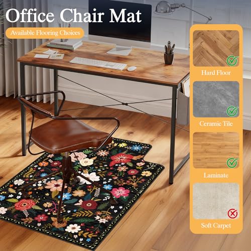 Office Chair Mat 36x48 Convex Black Colorful Flower - Lreedy