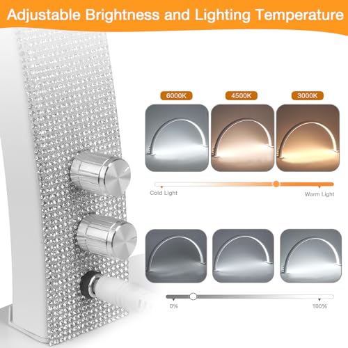 IMENE Half Moon LED Manicure Light - 29in Table Lamp, 3000-6000k Perfect for Nails & Lashes (White Rhinestone)