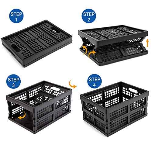 16L Plastic Collapsible Storage Crates,Folding Crates Storage,Pack of 4,Black