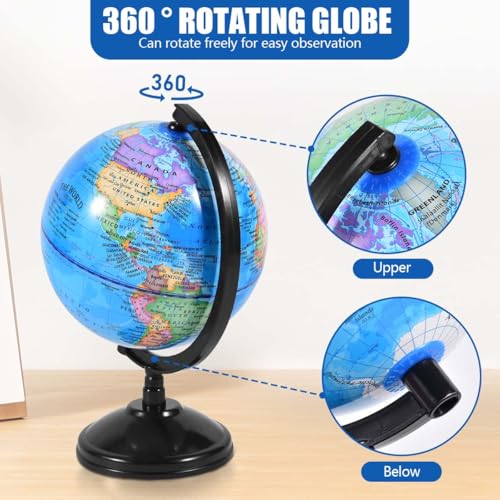 KISEER Blue 6-Inch Rotating World Globe with Stand for Kids Learning & Classroom Use