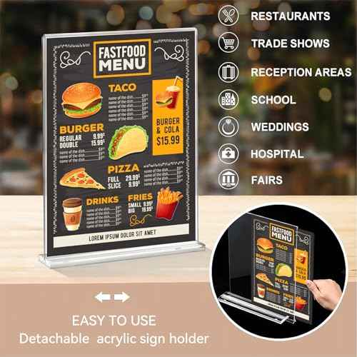 Daofary Acrylic Sign Holder 8.5 x 11 Inches 10 Pack, Double-Sided Stand up Table Top Paper Holder, Store Sign Holders, Plastic Sign Display for Restaurants, Hotels, Office