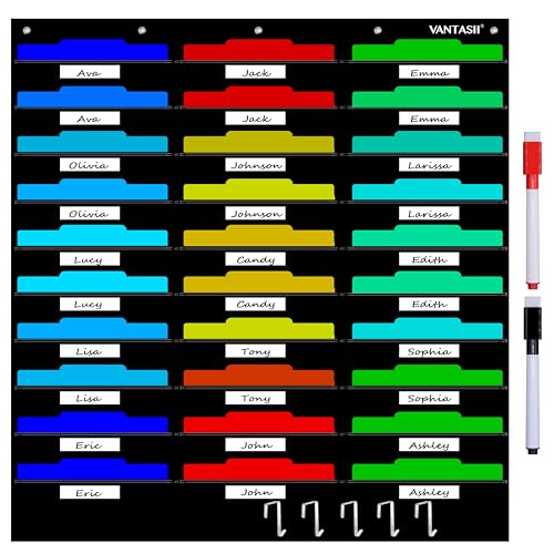 Vantasii Nylon Pocket Organization Center with 30 Pockets, Dry-Erase Cards & Hooks, 47x42 inches