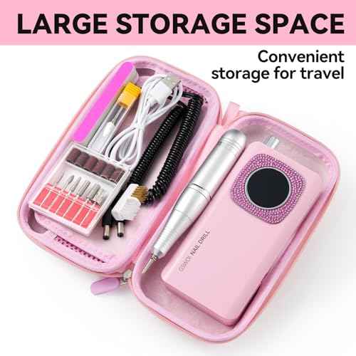 45000RPM Professional Portable Nail Drill Electric File with Pink diamond£¬ Rechargeable Nail E File Machine with Bits & Clean for Acrylic Nails Remove Nail Gel Polish Manicure, Cordless