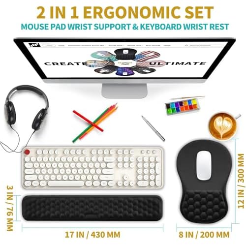 Hokafenle 2 in 1 Ergonomic Mouse Pad Wrist Support & Wrist Rest for Computer Keyboard Set, with Relieve Carpal Tunnel Pain Massage Bulge and Full Memory Gel Design (2In1 Set, Black)