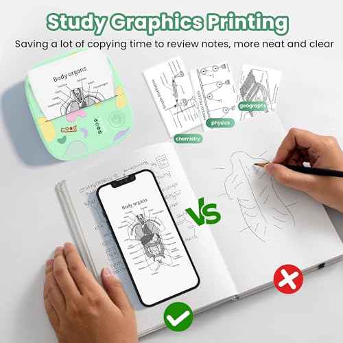 Mini Portable Sticker Printer, Mini Thermal Printer with 3 Rolls Paper, Bluetooth Inkless Printpods, Pocket Label Maker Suitable for Kids Creative DIY, Diaries, Photos, Study Notes-Green