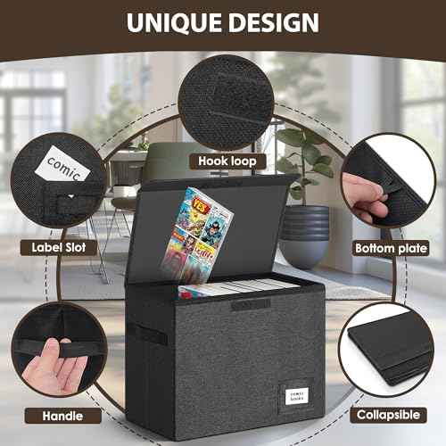 Leffis 3 Pack Comic Book Storage, Comic Book Box Collapsible and Stackable Comic Short Box with Lid and Label Slot 15.5" X 7.5" X 11.3" Holds 150 Comics (Black)