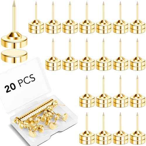 E BAVITE 20 Set Magnetic Push Pins,Flat Push Pin, Magnetic Thumb Tacks for Wall Bulletin Board Poster and Photo Hangers (Gold)