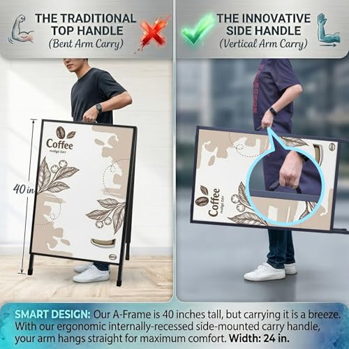 Pionites Black 24x36 Inch Heavy Duty Fold-In A Frame Sidewalk Sign - Frame Only
