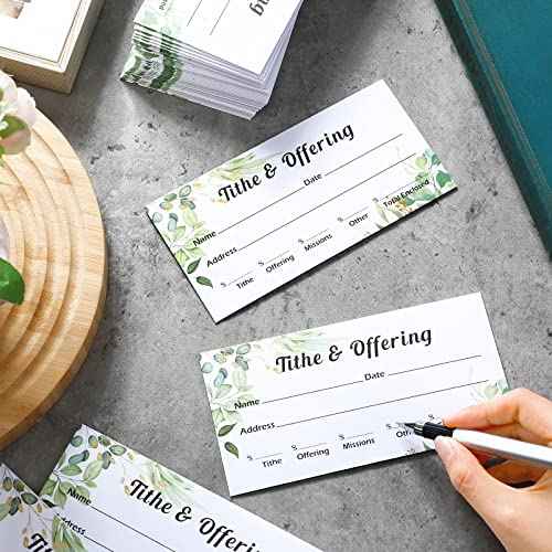 Outus 600 Pcs Church Offering Envelopes Tithe and Offering Donations Pack Cash Tithing Envelopes for Christian Religious Occasions Supplies(Green Leaf Style)