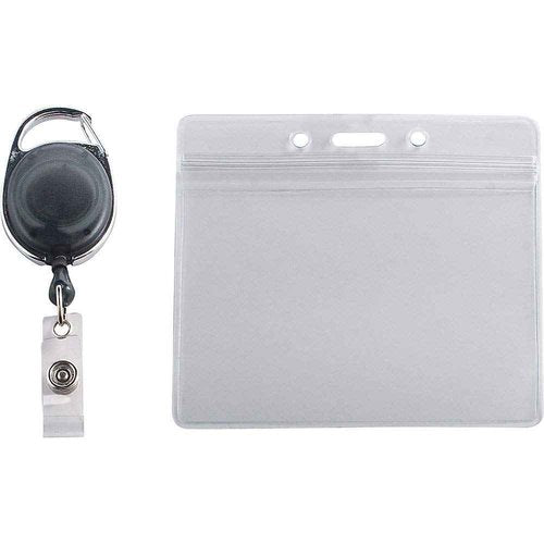Advantus Resealable ID Badge Holders with 30" Cord Reel, Horizontal, Frosted 4.13" x 3.75" Holder, 3.75" x 2.63" Insert, 10/Pack
