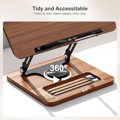 Book Stand for Reading, 360¡Æ Rotating Hands Free Book Holder, Adjustable Height and Angle, Page Clip for Cookbook, Recipe, Magazine, Laptop,Tablet, Foldable for Kitchen, Office, School