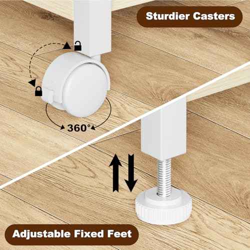 EasyCom 2-Tier Desktop Printer Stand with Large Drawer, Under Desk Storage with Wheels, Small Shelf with Storage for Paper Storage Printer Scanner Fax Home Office Use Beige