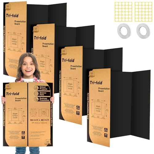 4 Pack Trifold Poster Board 48" X 36", IKAYAS Black Poster Boards, Science Fair Display Boards Posterboard Foamboard for Mounting, Prints,Art,Display,Projects Classroom Supplies