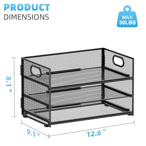 Marbrasse 3 Tier Paper Organizer Letter Tray, Mesh File Organizer with Handle, Paper Sorter Desk Organizer for Home Office Supplies
